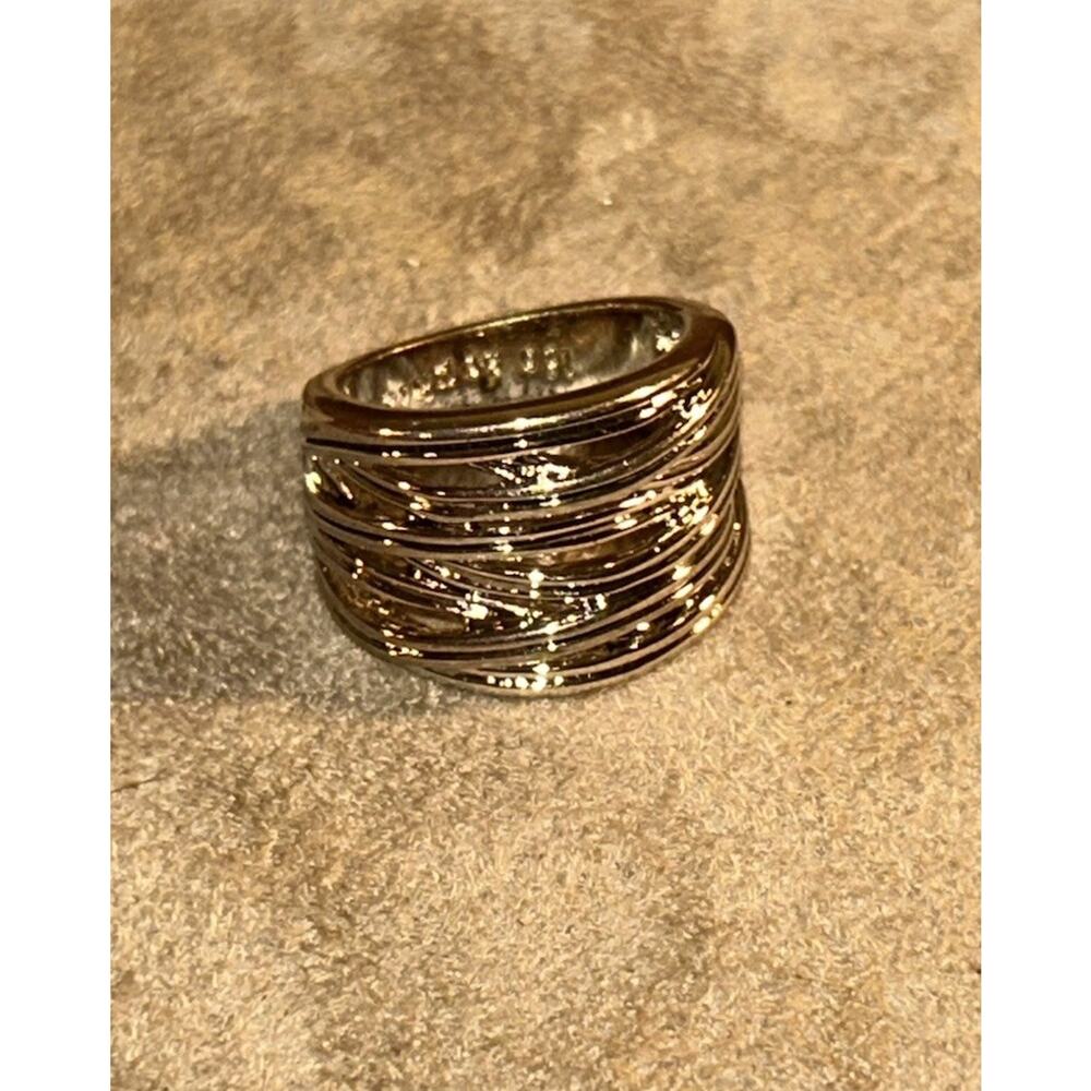 Lia Sophia Silver Tone Wide Band Ring Textured Multi Strand Statement Size 7